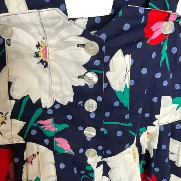 Vintage Clues Collection 10 Overall Dress Black Floral Adjustable Straps Cotton - Picture 4 of 14